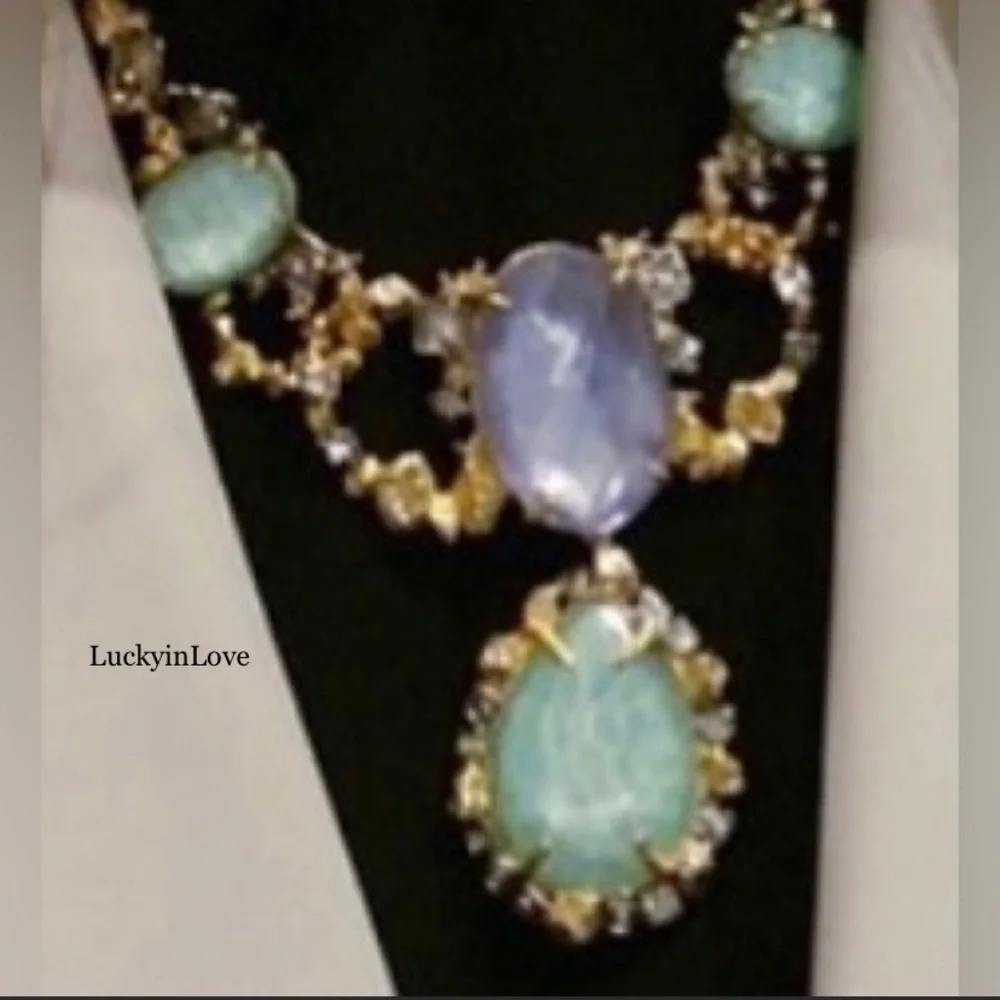 ALEXIS BITTAR • NEW Elements Amazonite Mother-Of-Pearl Crystal Bib Necklace